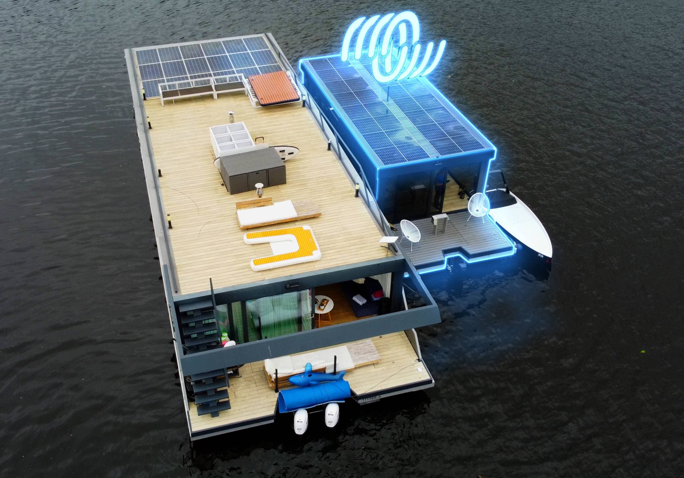 Floating boat charging station